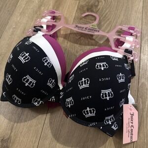 JUICY COUTURE SEXY PUSH UP 3 PACK BRAS WOMEN SZ 34C Black Pink White NEW
